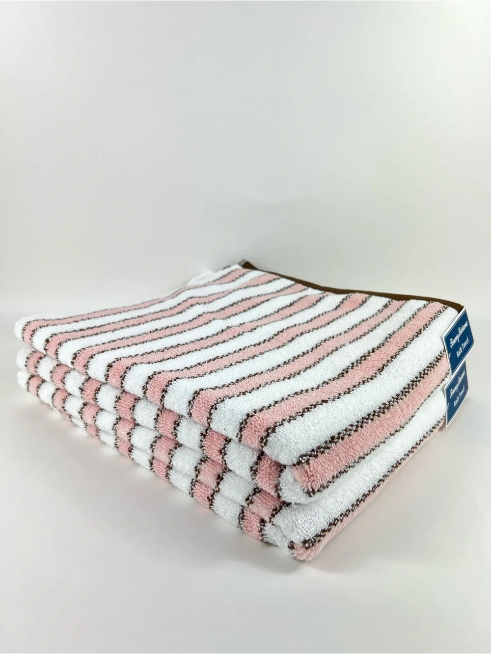 Tommy Bahama Bathroom Towel Set Pink Brown White Ticking Stripe Cotton 8 Pc NEW